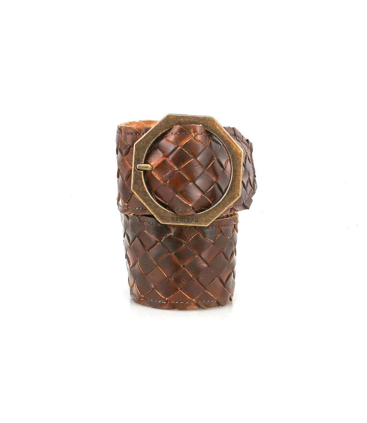 Trestles Clothing Company Dreamweaver woven brown leather belt with a vintage-inspired brass buckle